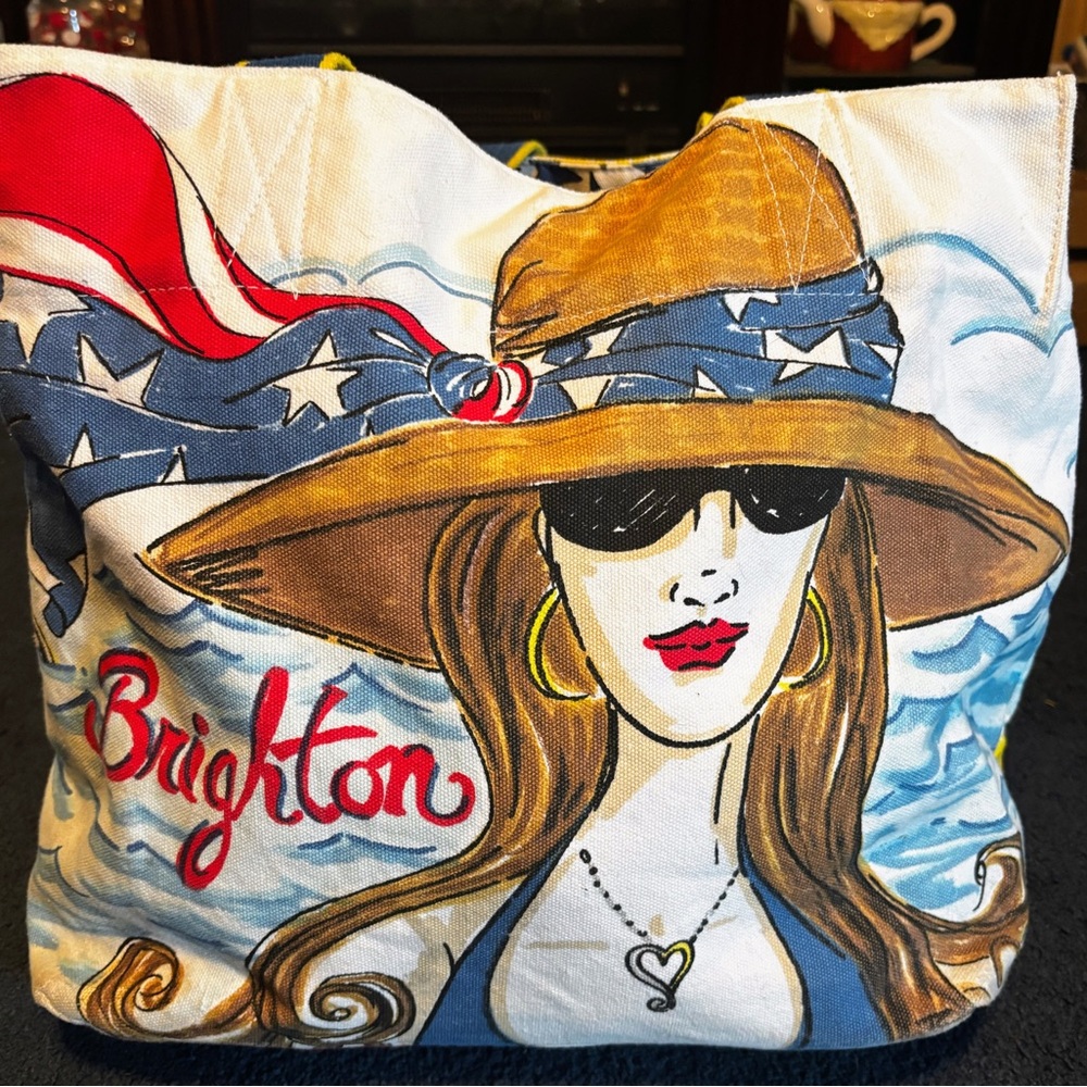 Brighton Canvas Tote Bag Chic Ahoy Nautical Theme Bag Shoulder Hand Painted - Picture 7 of 16